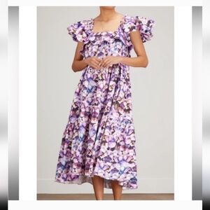Kika Vargas Purple Cicely Floral Midi Dress Size Xs